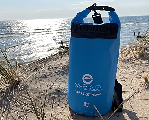 Enthusiast Gear Insulated Dry Bag Floating Cooler – 10L / 15L / 25L Roll Top, Leak Proof, Waterproof, Collapsible, with Padded Shoulder Strap - Perfect for Kayaking Fishing Beach - color: Blue, size: 15 Liter