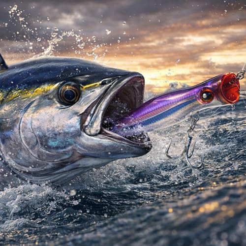 6.2 Inch 2.73 oz Saltwater Topwater Popper Fishing Lures with 3/0 4X Strengthened BKK Treble Hooks, Through-Wire for Strength & Durability, Target GT, Tuna, Sea Bass, Marlin - color: A1-/2.73OZ-6.2''