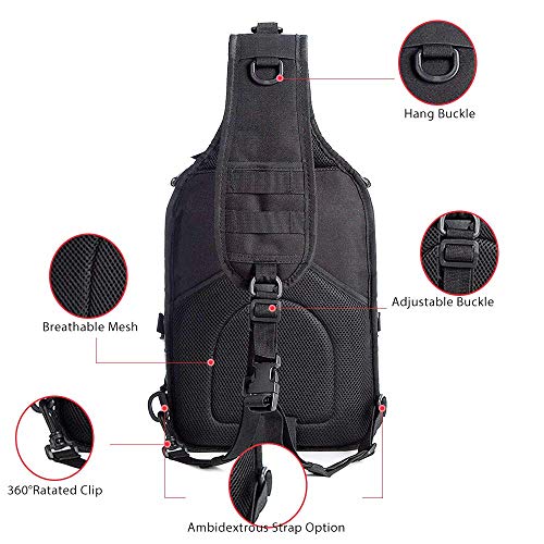 HAOMUK Tactical Sling Bag Pack Military Rover Shoulder Sling Backpack EDC Molle Assault Range Bag - color: Pythons Grain Black