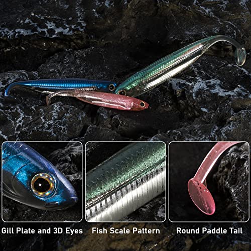 Dr.Fish Paddle Tail Swimbaits, Soft Fishing Lures for Bass Fishing 2.75-4.75 Inches, Freshwater & Saltwater Soft Plastic Baits Swim Shad Bait Minnow Lures Drop Shot - color: Pumpkinseed, size: 3.93"-5 Pack
