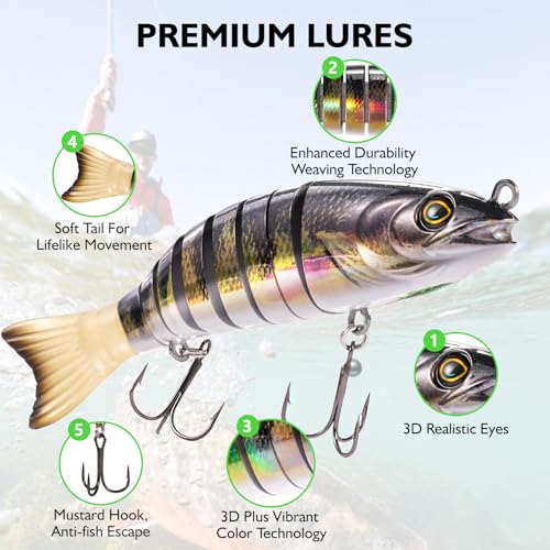 FONMANG SWIMPRO Swimbaits Northern Pike Fishing Lures,6.5in Glide Bait for Bass Fishing,3PCS Multi Jointed Swim baits, Musky Lures with 3D Holographic Bionic Finish, 2026 New