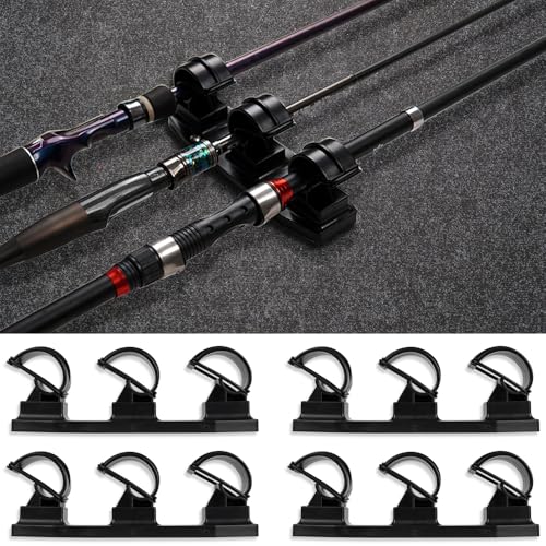 VEYWANE Fishing Rod Racks for Boat/Wall/Truck Bed, 3-Poles Storage Holders with Rubber Band Clips 2 Packs - color: 4 Racks for 6 Rods