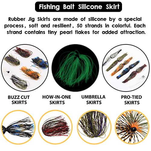 18 Bundles Silicone Jig Skirts, 50 Strands Fishing Lure Skirts Spinnerbait Squid Jig Replacement DIY Lures Kit - color: Type B