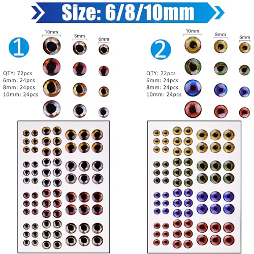Bionic Fish Eyes for Lures Fly Tying Material Realistic Fish Eyes for Fishing Baits DIY Jigs Fishing Lure Making Supplies - style: 288pcs-6/8/10mm
