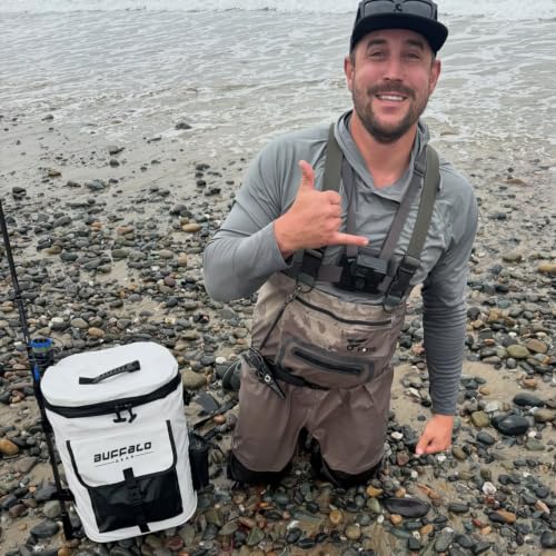 Buffalo Gear Fish Cooler Backpack 32Qt Waterproof Fishing Backpack Cooler Portable Fish Bag, Keep Ice Cold More Than 24 Hours - color: White-22qt