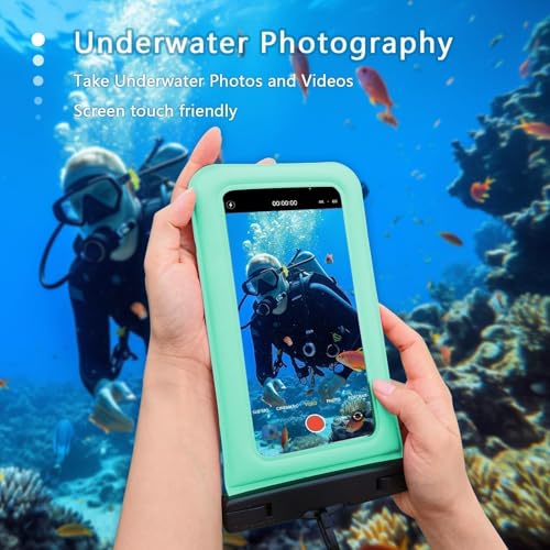 Floatable Soap Bubble Waterproof Phone Pouch/Case with Crossbody Lanyard for iPhone 17 Series 16 Pro Max/15 Pro/14/13/12, IP68 Cellphone Dry Bag Beach Cruise Ship Essentials, 1 Pack-Green-7″ - color: B1-Green
