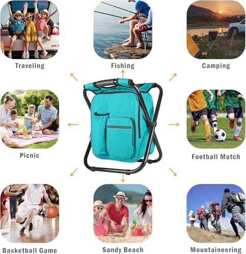 Kikerike Backpack Stool Cooler Chair Heavy Duty 300 LBS Max Load Portable Lightweight Stool Backpack Folding Fishing Cooler Seat for Camping Hunting Fishing - Blue-Green - color: Blue-green