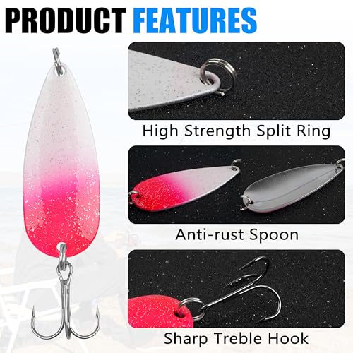 Spoon Fishing Lures, Hard Metal Fishing Spoon Lures with Treble Hooks Casting Spinner Baits for Bass Trout Pike Saltwater Freshwater - size: 1/4oz-5pcs