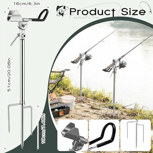 Lounsweer 4 Pcs Fishing Rod Holders 360 ° Adjustable Fishing Pole Holders Multifunctional Stainless Steel Ground Fish Rod Pole Brackets for Detachable Fish Equipment Lakes Rivers Gifts Men - color: silver
