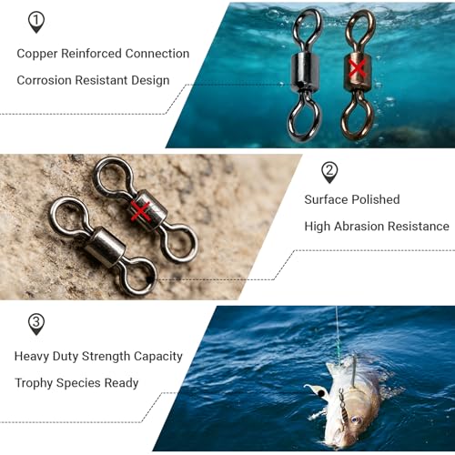 AMSYPORTS High Strength Fishing Swivel Connector Saltwater Freshwater Barrel Swivels Rolling Heavy Duty Swivels Fishing Copper Black Nickel - size: Size4/0 (299lb) 25 pcs