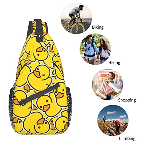 Unique Rubber Duck Sling Bag Crossbody Backpack for Men Women a Bunch of Yellow Rubber Ducks Cartoon Animal Overlay Chest Bag Casual Shoulder Backpack Sport Travel Hiking Daypack - color: Rubber Ducky Cartoon Animal
