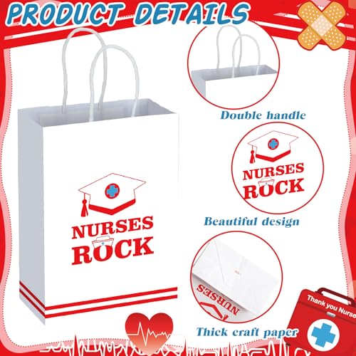 Kosiz 24 Pcs Nurse Week Gift Bags Paper Thank You Party Favors Bags Doctor Graduation Goodie Bag Nursing Appreciation Candy Treat Bag with Handles for Nurse Day Medical Party Decoration Supplies - style: Nurse
