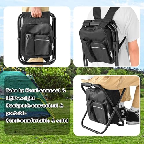 Kikerike Backpack Stool Cooler Chair Heavy Duty 300 LBS Max Load Portable Lightweight Folding Fishing Cooler for Camping Hunting Fishing - Black - color: Black