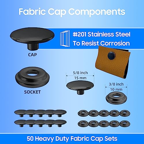 Canvas Snap Kit, Stainless Steel Snaps Marine Grade Snaps for Boat Cover - Snap Kit for Boat Cover 3/8" Socket Metal Snaps Fasteners for Clothing Leather Fabric Canvas150 PCS (Black) - style: Black1
