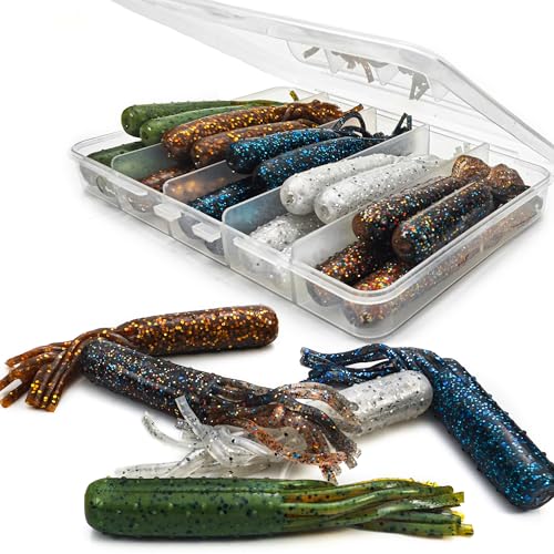 20Pcs Tube Baits Soft Plastic Worms Bass Fishing Lures for Tube Jig Heads Hook Freshwater Saltwater, 3.5 Inch - color: 20 Pcs-5 Color-Molting Craw, Pearl Silver Flake, Black Blue, Pumpkin Seed, Browns