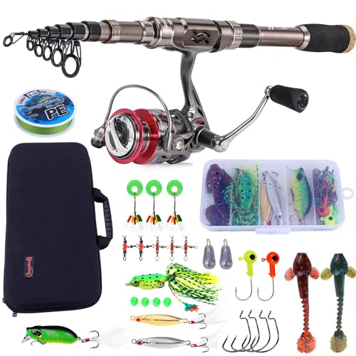Sougayilang Fishing Rod and Reel Set Carbon Fiber Telescopic Fishing Rod 12+1BB Spinning Reel with Carry Case for Saltwater Freshwater - color: silver, size: 8.78 ft - 4000