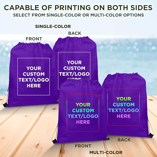 DISCOUNT PROMOS Custom Non-Woven Drawstring Backpacks Set of 10/50/100, Personalized Bulk Pack - color: Purple, size: 10/50/100