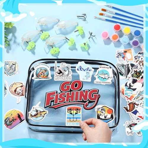 Lewtemi DIY Fishing Lure Making Kit for Beginners Creative Tackle with Unpainted Blanks Paint Set Waterproof Bag Brushes Stickers Fishhook Making Lures DIY Fishing Gear Kit for Beginner