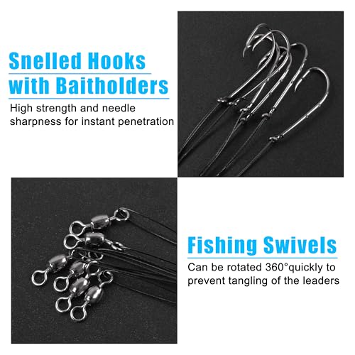 Saltwater Snelled Fishing Hooks with Leader Rig, 24pcs Steel Fishing Wire Leaders with Hook Swivel 11.9in Pre-Tied Wire Trace for Saltwater Freshwater Toothy Predators Bluefish Mackerel - size: 1#_24pcs