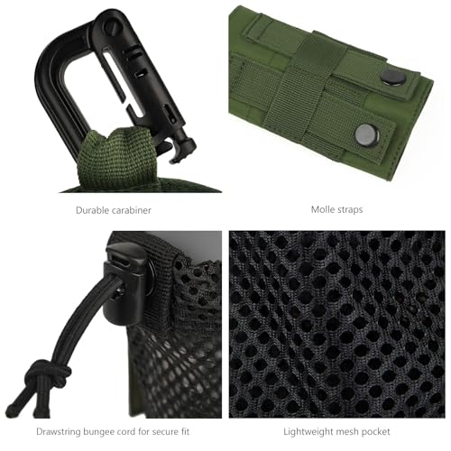 BASSDASH Tactical Molle Water Bottle Pouch with Carabiner Foldable Mesh Holder Bag for Travel Fishing Hunting Hiking Outdoor Activities - color: Army Green with Upgraded Molle Straps