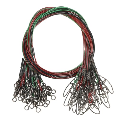 PATIKIL Fishing Wire Leader Line Steel Heavy Saltwater Fishing Leader Line High Strength with Rolling Swivel and Snap - color: Black/Red/Green
