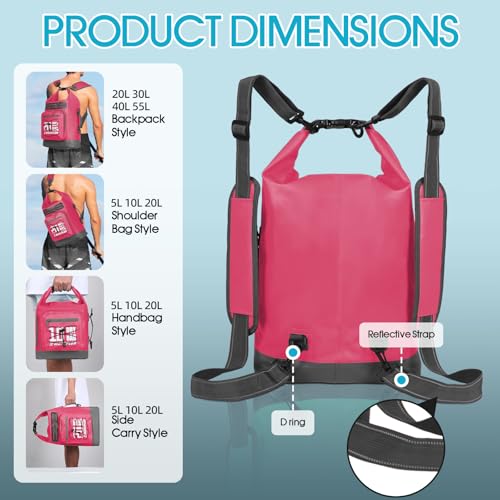 MORXPLOR Dry Bag Waterproof,5L/10L/20L/30L/40L/55L Roll Top Dry Bag Backpack with WaterProof Phone Case for Swim,Kayak - color: Rose Red, size: 10Liter