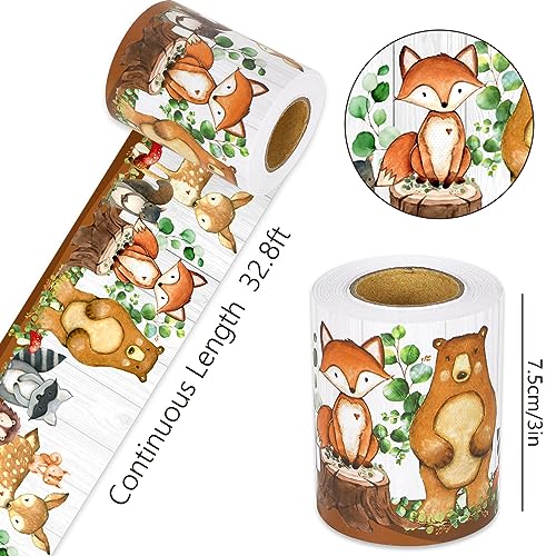 Whaline 32.8 Ft Woodland Creatures Bulletin Board Borders Woodland Animals Die-Cut Bulletin Board Cute Jungle Theme Decorative Trim for Back to School Classroom Office Chalkboard Decor - style: Woodland Creature