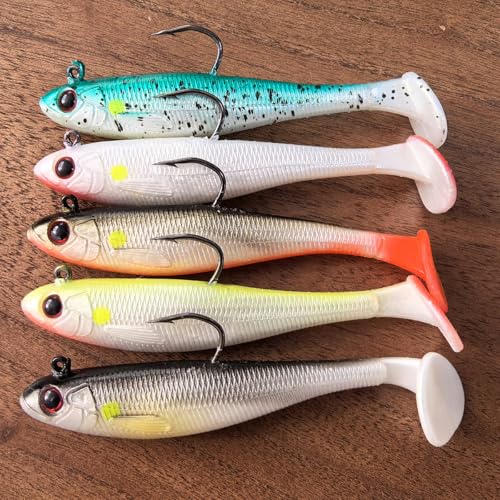 Kmucutie Pre-Rigged Soft Fishing Lures，All-Conditions Paddle Tail Swimbaits for bass and Walleye，Fishing Bait for Freshwater Saltwater - size: 2.7 INCH--0.23 OZ
