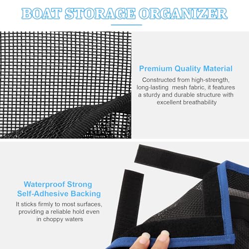 10"x7" Self-Adhesive Storage Mesh Bags, Boat Storage Organizer Mesh Bag with Strong Quadruple Backing, Waterproof Boat Storage Net for Tools Fishing Gear Equipment - 1Pcs - style: 1 Pcs