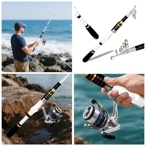 Telescopic Fishing Rod and Reel Combo, 2PCS Collapsible Fishing Pole with Spinning Reel Lures and Carrier Bag for Saltwater Freshwater Bass Fishing Gear