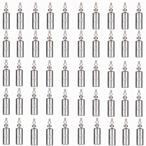 50Pcs Fishing Weights Sinkers Drop Shot Weights Pencil Skinny Sinkers with Barrel Swivel Casting Sinkers Catfishing Sinkers Lead Weights Sinkers for Saltwater Freshwater Fishing-(3.5-10g) - size: 3/16oz(5g)-50 Pack