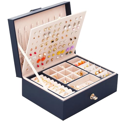 QBestry Womens Earring Jewelry Box for Girls Jewelry Earrings Organizer Box Earring Holder Organizer for Girls Jewelry Organizer Boxes for Women Girls Stud Earrings Organizers Jewelry Box Navy - color: Navy, size: Medium
