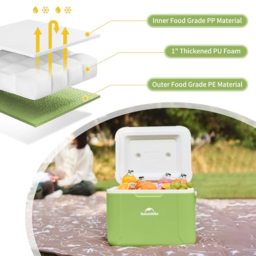 Naturehike 5.3/15/19 QT Hard Cooler, Insulated Ice Chest Box, Portable Ice Retention Cooler for Beach Camping Picnic Fishing Barbecue - color: Green, size: 19QT