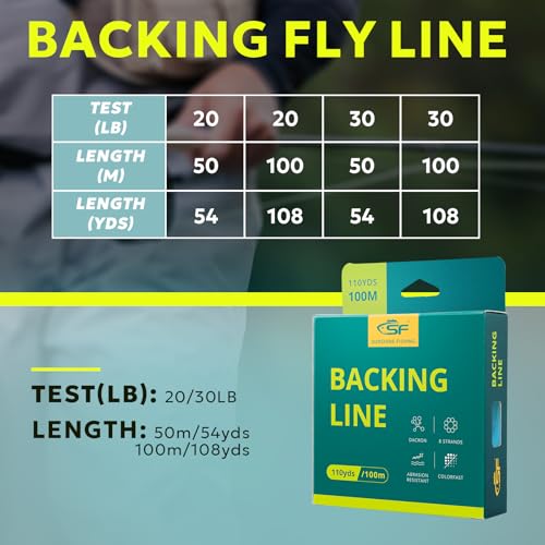 SF Fly Fishing Backing Line Braided Trout Line - color: Yellow&Black-100m, size: 20LB 100m/108yds