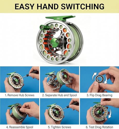 Fly Fishing Reel with Aluminum Alloy Body 5/6wt Die Cast Pre-Loaded Fly Reel with Line Combo for Trout Bass Carp Pike Panfish - color: Green