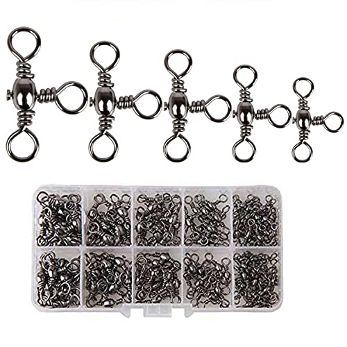 AKOSU 120pcs Fihshing Accessories Three Way Swivels Cross Line Barrel Stainless Steel Swivel Saltwater T-Turn Fishing Line Connector #2, 4, 6, 8, 10