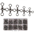 AKOSU 120pcs Fihshing Accessories Three Way Swivels Cross Line Barrel Stainless Steel Swivel Saltwater T-Turn Fishing Line Connector #2, 4, 6, 8, 10