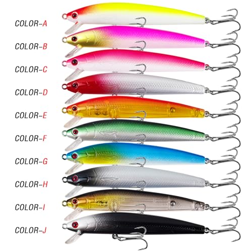 Fishing Lures Large Hard Bait Minnow VIB Lure with Treble Hook Life-Like Swimbait Fishing Bait Popper Crankbait Vibe Sinking Lure for Bass Trout Walleye Redfish - color: 10pcs 10cm/8.5g