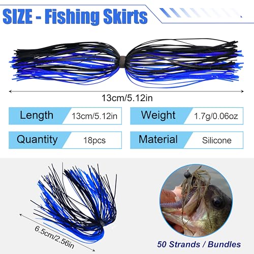 18 Bundles Silicone Jig Skirts, 50 Strands Fishing Lure Skirts Spinnerbait Squid Jig Replacement DIY Lures Kit - color: Type A