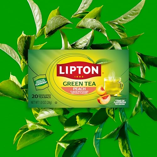 Lipton Peach Green Tea Bags, Flavored, Unsweetened Teabags for Hot Tea or Peach Iced Tea with Caffeine and Flavonoids, 20 Total Tea Bags - size: 20 Tea Bags
