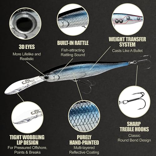 LUCKY CRAFT Lightning Staysee 90SP Freshwater Fishing Lures, Suspending Jerkbait with Long Bill, Fishing Gear for Bass, Smallmouth, Walleye, Pike, Tackle Box Accessories - color: 052 Aurora Black