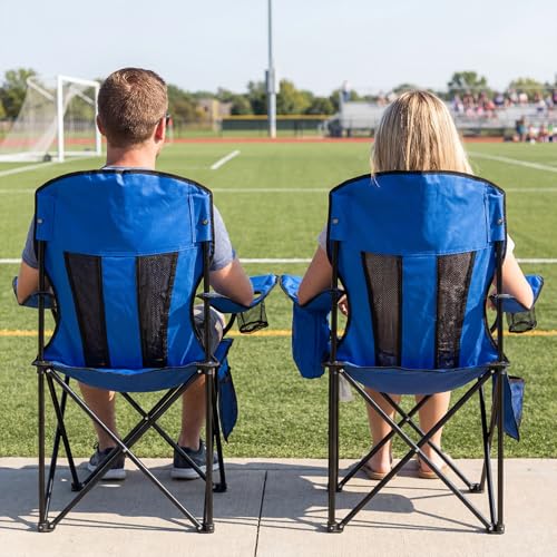 Romswi Portable Camping Chairs for Adult, Folding Outdoor Chairs with 4-Can Cooler Bag, Folding Chair with Mesh Back for Outdoor, Fishing, Garden, 2-Pack, Blue - color: Blue, style: Large