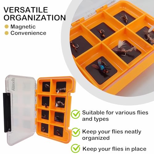2PACK-Aventik Waterproof Slim Pocket Fly Hook Box Bait Storage Tackle Box (8 Magnetic Compartment-Orange, Small) - style: M:Orange-8C