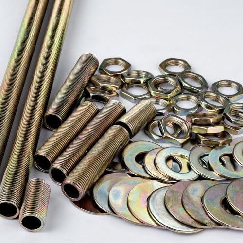 Lamp Rod,All Thread Lamp Pipe,Lamp Repair Assortment of Hardware,Yellow Zinc Coated, Includes 12" Lamp Pipe Nipples, 24 Washers, 24 Lock Nuts - size: 9-Kit Set - Pipe Nipples, Washers, Lock Nuts