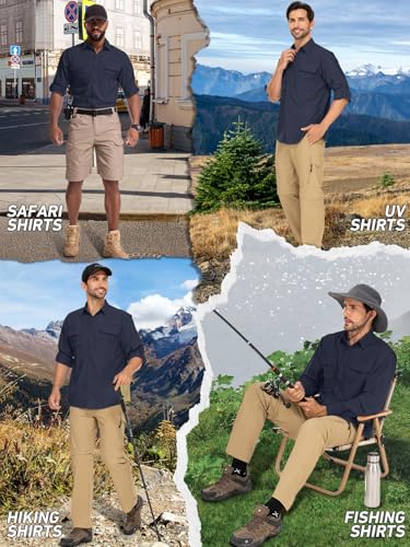 linlon Mens Safari Shirts Long Sleeve UV Protection Hiking Fishing UPF 50+ Quick Dry Cooling Camping Travel Shirts - color: Azure Blue, size: Small