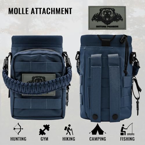 NATURE PIONEOR 32 64 128oz Tactical Water Bottle Pouch, Multi-Function Tactical Water Bottle Bag with Adjustable Shoulder Strap, Half/One Gallon Molle Strap Carrier Holder - color: Deep Blue, size: 64OZ