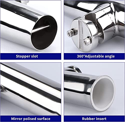Tournament Style Boat Fishing Rod Holders, Stainless Steel Rail Mount Fishing Rod Holder Clamp on 1" to 1 1/4" Rail for Marine Boat Yacht