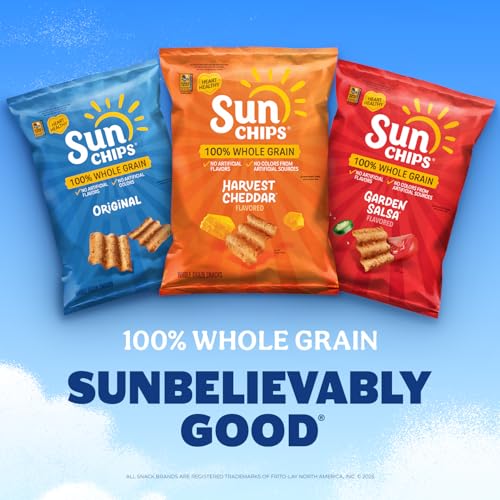 SunChips 100% Whole Grain Chips, Variety Pack, 1 oz Bags, Pack of 40, No Artificial Flavors, Colors - size: 40 Count (Pack of 1)