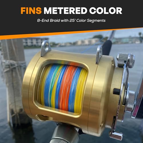 FINS Metered Braided Fishing Line – Color-Coded Segments for Precise Depth Tracking, High Visibility Multicolor Braid for Trolling Jigging Casting on Freshwater Saltwater Spinning Baitcasting Reels - size: 300 Yards