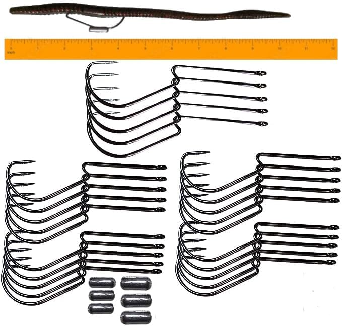 Long Shank Neck EWG Offset Worm Hook Wide Gap Swimbait Weedless Fishing Terminal Tackle - color: 25/PK LONG NECK EWG 4/0 HOOK & (6) WEIGHTS